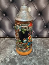 German Ceramic Beer Mug and Pewter Lid Marked DGBM