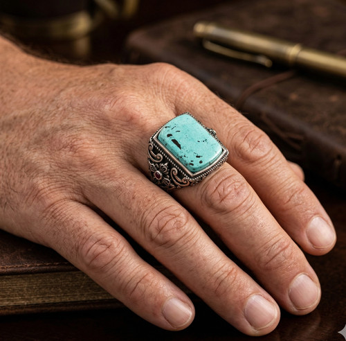 Bague chevalière turquoise - chevalière,