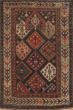 Pre-1900 Ancien Fait à la Main Légumes Teinture Kazak Noir Tapis Oriental 4x5