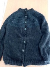 GILET MOHAIR point fantaisie NEUF FAIT MAIN tricot TAILLE 44/46 FEMME NOIR PULL