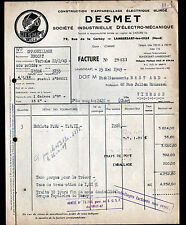 "LAMBERSART (59) Armored Electric Device Factory "DESMET" invoice in 1949