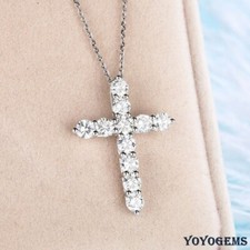 2 CT Round Brilliant Cut Moissanite Cross Wedding Pendant Solid 14K White Gold