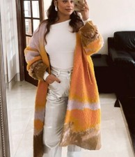 ZARA YELLOW SUNSET CHUNKY LANA WOOL KNIT OPEN LONG DUSTER CARDIGAN COATIGAN COAT
