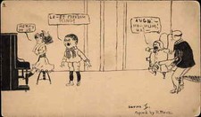 Handmade Comic Kids & Piano Signed Postal Card c1900 Postcard