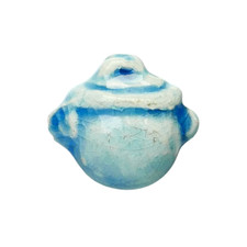 Antique vintage button, blue faience ceramic cauldron 15x18mm fashion set