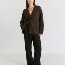 Jenni Kayne Cocoon Cardigan Oversized Sweater Cocoa Brown Ribbed Knit Button XXS