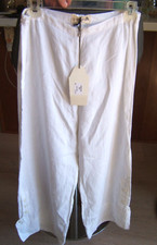 Canisse ISBA 100% White Linen  Size 6 Loose Button Detail Ankle Pants