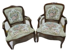 Pair Chateau D'ax French Provincial Tapestry Fauteuil Bergere Arm Chairs Italy