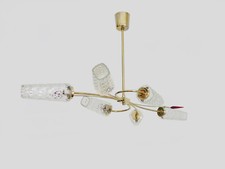 70's Antique 6 Branch, 2 Red Arrows, Brass & Glass Tube Chandelier