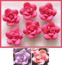 Lot de 6 Perles fleur ROSE Fimo Polymère 30mm