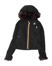 K-WAY Womens Crop Hooded Windbreaker Jacket UK 10 Small Black Polyester DQ59