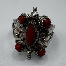 Bague Ancienne Argent Massif Corail Afrique Du Nord Berbère 