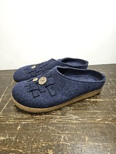 Haflinger Woven Wool Felt Clogs Mules Slippers Blue W/button Detail Sz. 41 Us 10