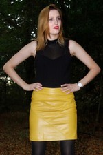 Jupe Jaune Femme 100% Cuir Doux En Peau D'Agneau Coupe Slim Pour Soirée