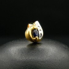 O742 -Boucle d'Oreille Seule, 2 Ors 18K, 1 Saphir bleu nuit,  "style dépareillé"