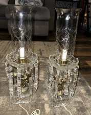 VINTAGE PAIR OF CRYSTAL MANTLE LUSTERS  19”h With Hurricane