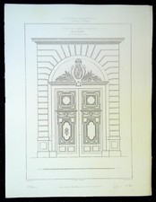 Antique architectural engraving carved oak door rue le Poultier paris