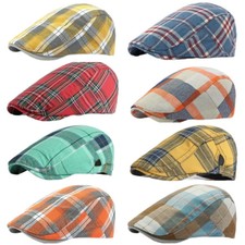 Casquette Béret Homme à Carreaux Tissu Britannique Anglais Plat Vintage Rétro
