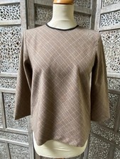 Top blouse S imprimé tartan beige marron noir ZARA
