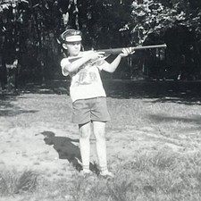 TC Photograph Boy Pointing Rifle BB Pellet Gun Out Of Frame 1950's