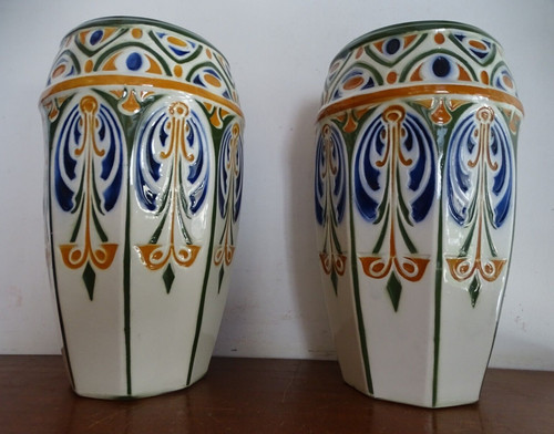 Paire vases faience - de,
