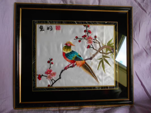 Ancien cadre tableau - cadre, broderie