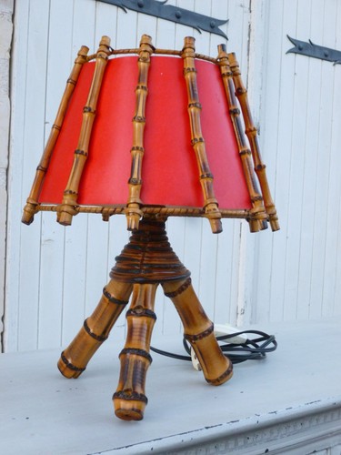 Lampe bambou rotin vintage - bambou,