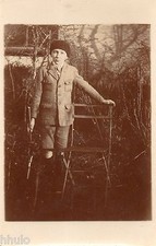 BJ006 Vintage Photo Card RPPC Child Boy Chair Garden Beret