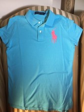 NWT Polo Ralph Lauren Womens Sz S Polo Shirt short Sleeves Big Pink Pony Blue