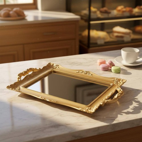 Plateau miroir doré élégant - miroir,