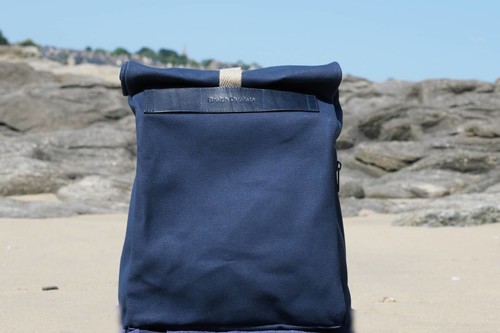 Sac dos plage toile bleu - dos,