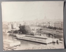 PHOTO old albumin PARIS Pont au change SEINE swimming school Pantheon