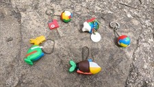 LOT 4 KEYCHAIN BASF ELEPHANT POLYSTYRENE FISH BALL DUCK PUZZLE YEAR 60