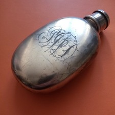 Antique Silver Metal Alcohol Flask 19th Century Telescopic Cap