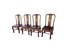 Lot de 4 chaises asiatiques en bois sculpté et nacre