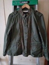First Issue Liz Claiborne Womens Large Jacket Mandrin Collar Olive Green Classy