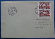 Suisse, n°341, Fête Nationale sur enveloppe de 1939 avec vignette au dos