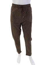 Gianni Lupo Mens Cotton Drawstring Elastic Waist Animal Printed Pants Brown Size
