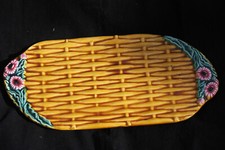 Vallauris FPP Large Dish Rectangular Faux Wicker Slipper Tray Vintage 60s