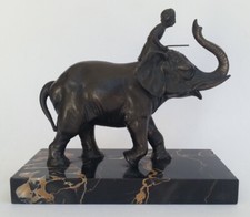 SUBLIME ancienne SCULPTURE CORNAC SUR ELEPHANT régule patine bronze socle marbre