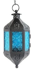 Lanterne de Style marocain Suspendue en Verre Bleu