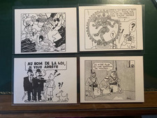 lot of 4 black and white tintin postcards