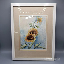 VTG Janet Johnson Three Sunflowers Watercolor Painting Ikea Ribba Frame Wall Art