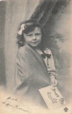CP BLACK WHITE LITTLE GIRL BEHIND CURTAIN WITH PANEL GOOD YEAR 1903