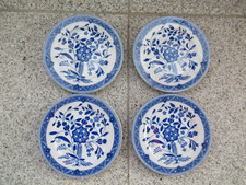 4 ASSIETTES DESSERT Porcelaine Japonaise FLEURS  TONS BLEUS 16,3 cm