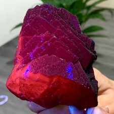 384G Natural black rose fluorescent cube fluorite specimen glow under UV light