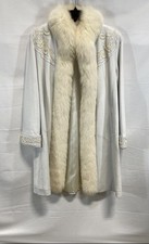 Givenchy Women's Ivory Embroidered Fur Collar Vintage Coat Size Small