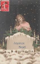CP CHRISTMAS LITTLE GIRL COTTAGE SNOW CANDLES CLOUD STARS - 66938