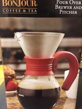 BonJour Coffee & Tea  20-Oz. Pour Over Brewer and Pitcher, Glass/ RED