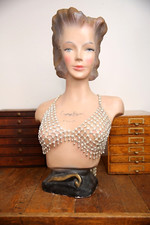 Vintage French Paris Lady Woman Hat Bust Head Champs Elysees Mannequin Plaster